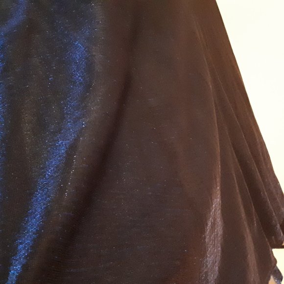 Vintage 80's Retro Dress Flare Sheer Blue Metallic - Picture 5 of 6